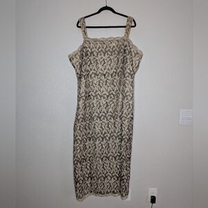 Cindy USA Cream Vintage 90s Yacht Gala Sequin Leaf Embroidered Midi Dress 5X